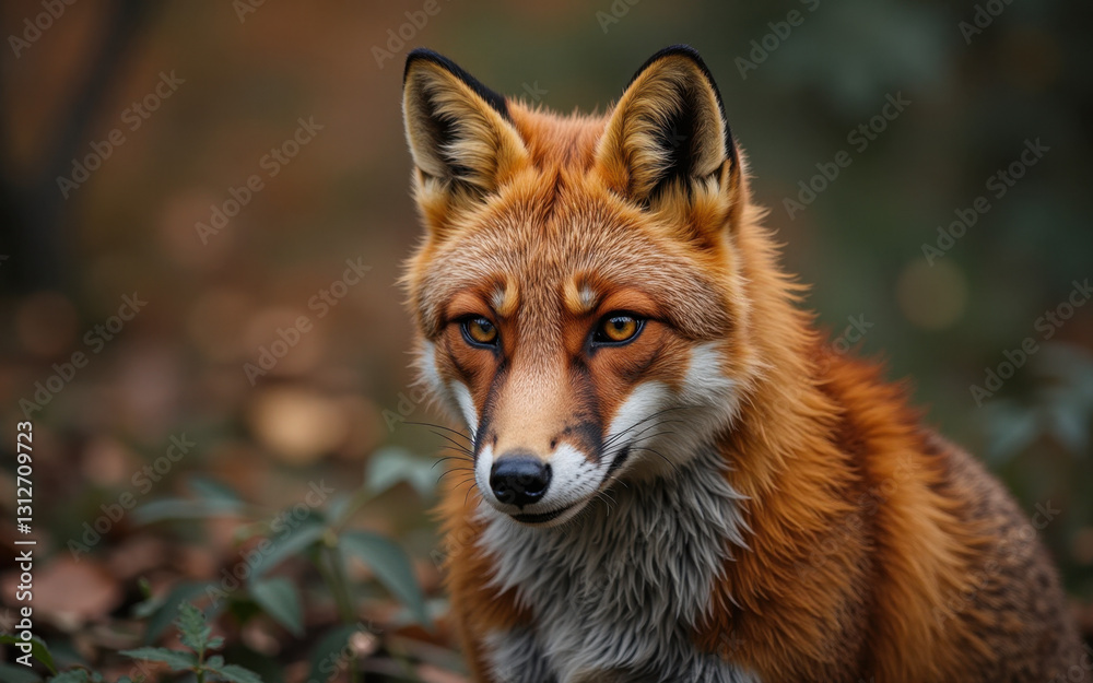 Fototapeta premium Fox looking intently in a natural forest setting