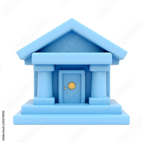 3D Bank Building Icon for Digital Banking and Finance on Transparent Background