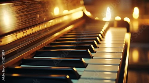 Romantic Piano Keys and Candles' Glow