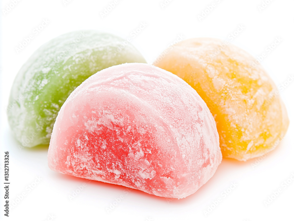 Realisitc view of Mochi Ice Cream, isolated on white, food photography Realisitc view of Mochi Ice Cream, isolated on white, food photography