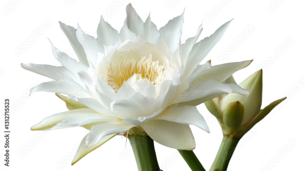 Fototapeta premium Blooming white cactus flower with transparent background