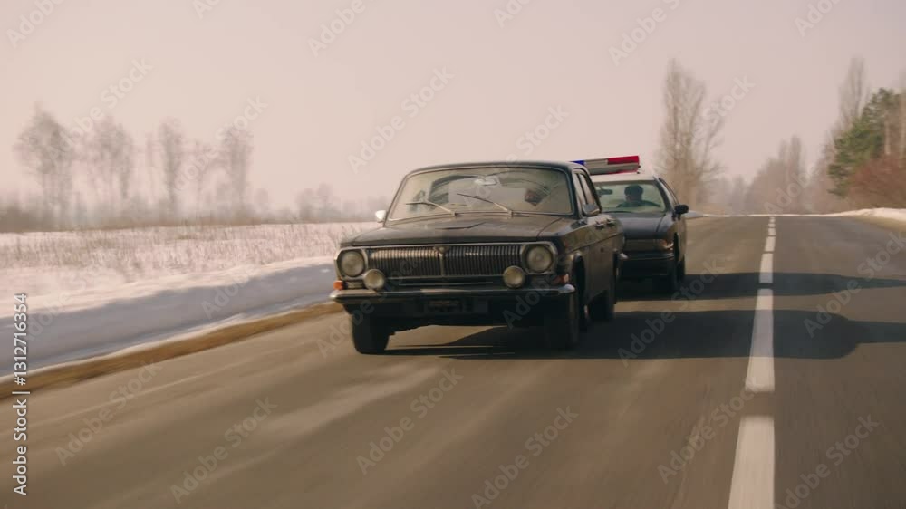 Vintage-car, Car-chase, Crime-scene, 1970s