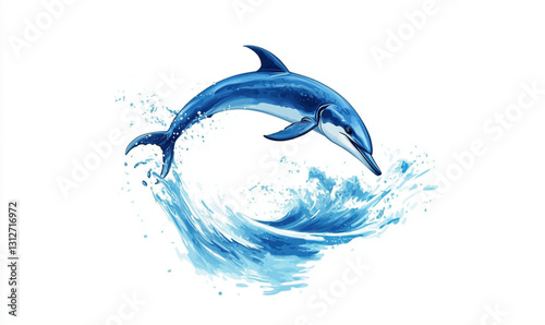 Wallpaper Mural A vector illustration of an elegant blue marlin, swimming in the sea with splashing water around it, on a white background.  Torontodigital.ca