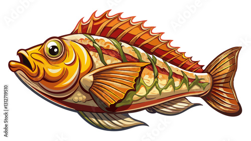 piece of grilled monkfish on white background