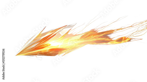Burning arrow flying on transparent background with fiery trail