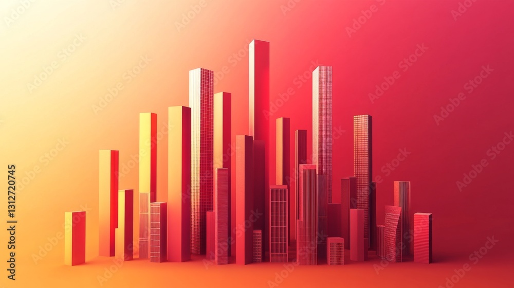 Obraz premium A D bar graph with bars shaped like skyscrapers, representing financial growth