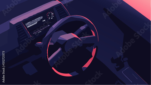 Isometric Illustration of Car Interior with Gear Shift