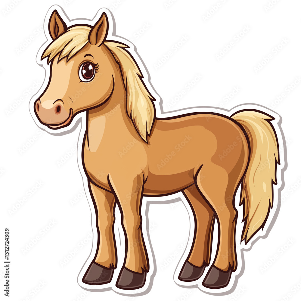 Obraz premium A cute Horse in sticker style, full body visible, bold outlines, slight drop shadow, glossy effect, white background