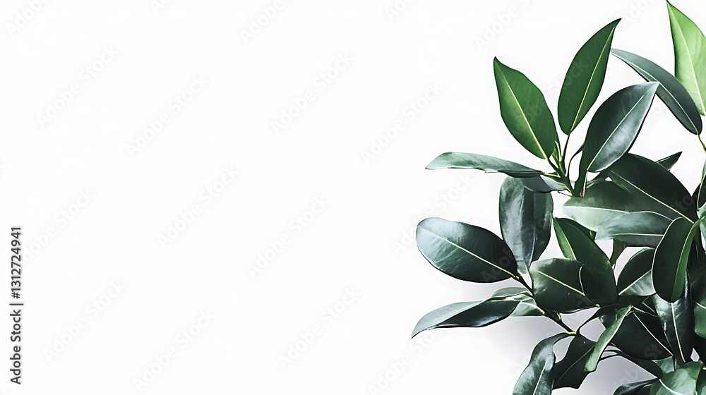 Obraz premium Lush green foliage against a bright white backdrop. Minimalist botanical image