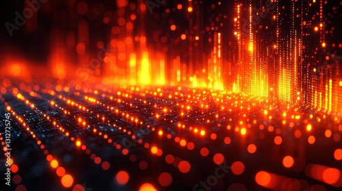 Wallpaper Mural Abstract digital network, orange and dark. Futuristic data flow background. Potential use technology, innovation, concept Torontodigital.ca