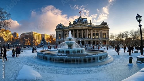 Frozen Fountain at Place des Arts in Montreal's Winter Wonderland