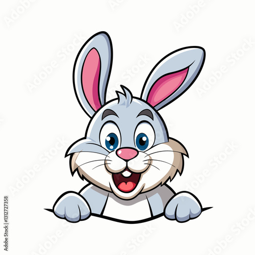 Happy Easter Bunny. Easter Bunny peeking out of a hole. Vector illustration eps 10. isolated on white background.