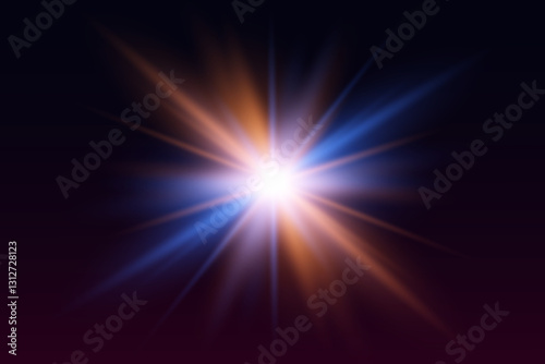 Flash effect, bright star explosion and lenses. Vector illustration. EPS 10.