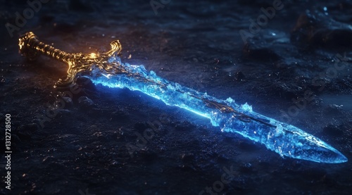 Mystic Glowing Sword on Dark Ground
