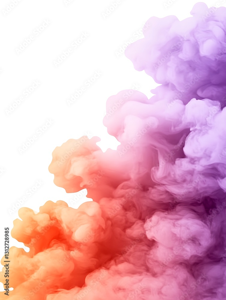 Fototapeta premium Aesthetic blend of purple, orange and pink smoke on a white backdrop