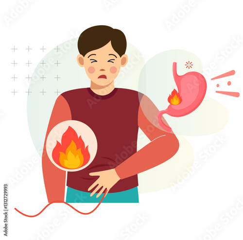 Stomach Acidity - Busrning Sensation Icon Illustration
