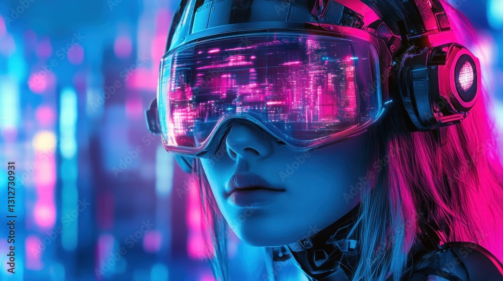 Neon Cyberpunk Girl: Futuristic Vision in Virtual Reality Neon Cyberpunk Girl: Futuristic Vision in Virtual Reality