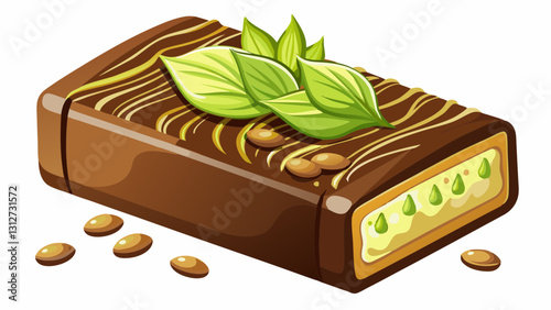 milk chocolate bar filled with pistachio paste and kataifi. White baground