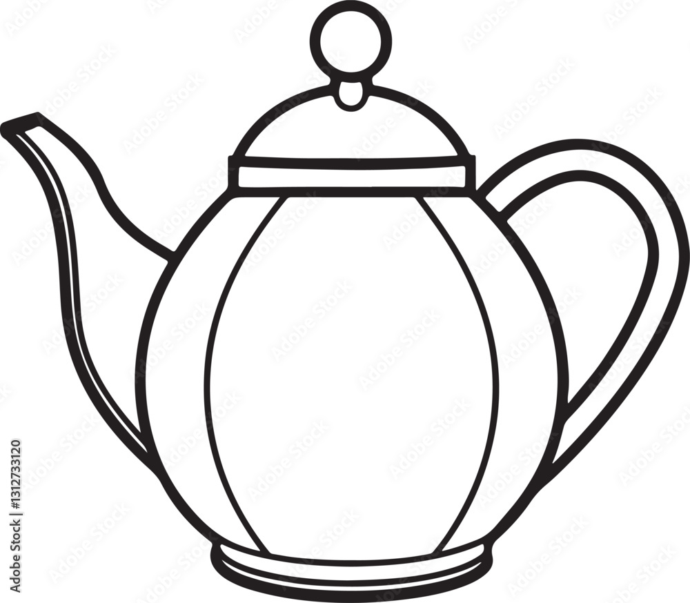 Obraz premium teapot line art, black outline, vector and illustration, coloring book page line art drawing