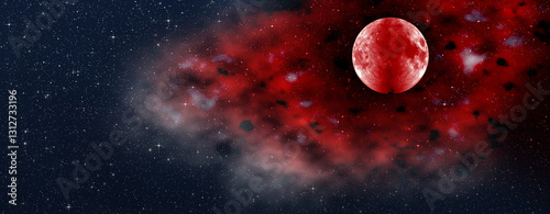 Eclipse - Bloody Red Moon in the night starry sky
