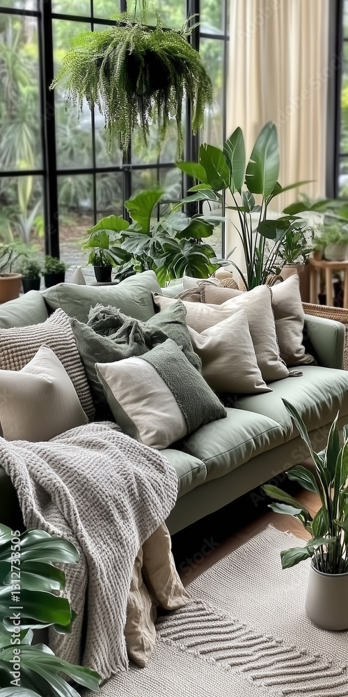 Sofa z dużą ilością poduszek