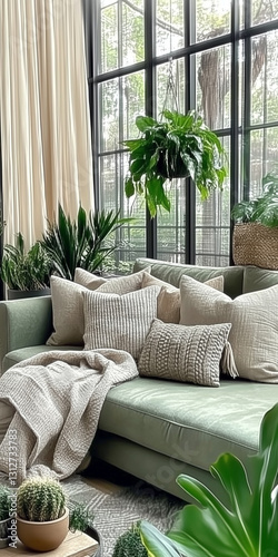 Obraz na płótnie Sofa z dużą ilością poduszek w salonie