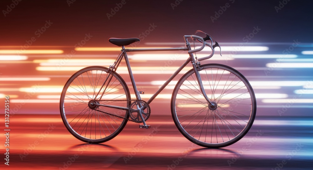 Fototapeta premium Road Bike Speed Blur Lights Background - A classic road bike, symbolizing speed, freedom, adventure, fitness, and journey. art
