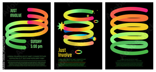 The vibrant, energetic, and swirling multicolored design, along with dynamic spiral patterns and star accents