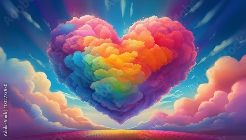 Rainbow heart cloud. Generative AI