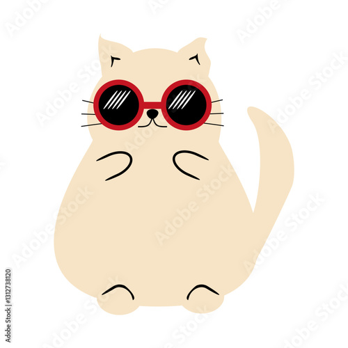Nice cartoon fat funny cat in summer wearing sunglasses on holidays relax rest cute lovely animal 