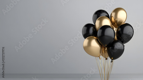 Elegant Black and Gold Balloons on Grey Background