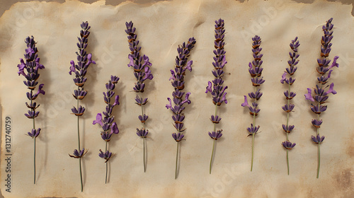 Ten Sprigs of Dried Lavender on Antique Paper