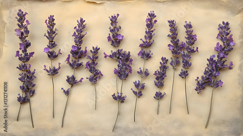 Dried Lavender Flowers Arranged on Aged Paper Background