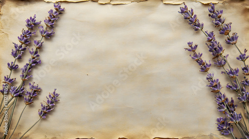 Lavender Sprigs on Antique Parchment Paper Background