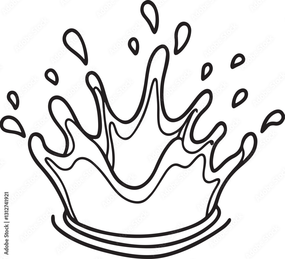 water splashing line art, black outline, vector and illustration, coloring book page line art drawing water splashing line art, black outline, vector and illustration, coloring book page line art drawing