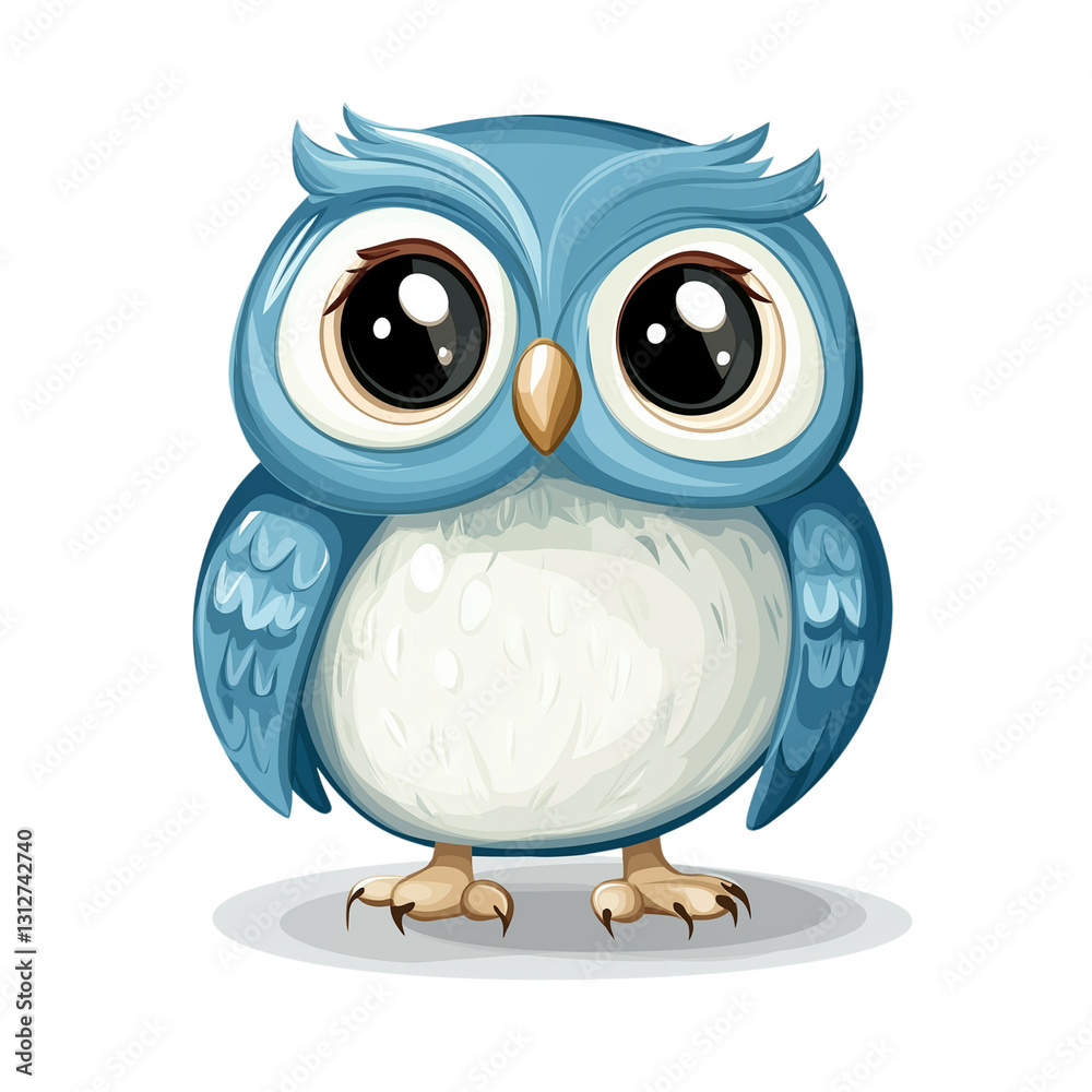 Fototapeta premium A cute Owl in clipart style, full body visible, clean vector lines, smooth shading, flat colors, white background