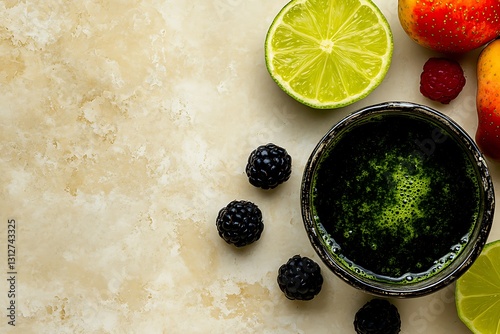 Refreshing Green Smoothie with Berries and Lime photo