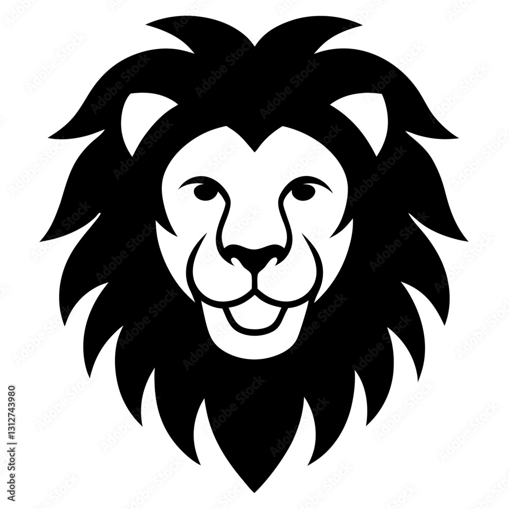 Fototapeta premium lion head, a majestic, detailed black and white illustration of a lion's head with a fierce expression and a full mane, vector illustration