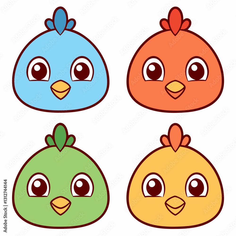 Fototapeta premium set of four colorful cartoon birds with a cute and playful appearance, each in different vibrant colors and styles vector illustration