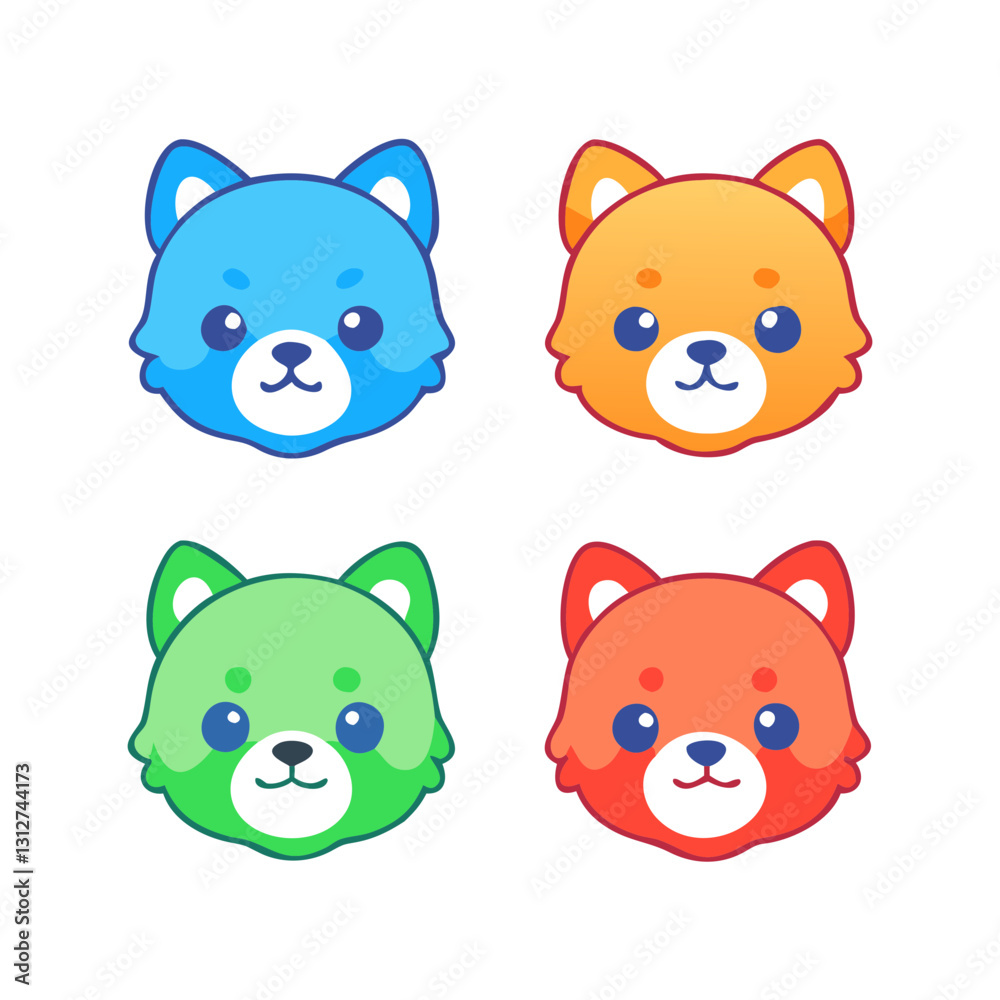 a collection of cute cartoon kawaii dogs mascot heads in various colors, ideal for design or decorative elements, vector illustration a collection of cute cartoon kawaii dogs mascot heads in various colors, ideal for design or decorative elements, vector illustration