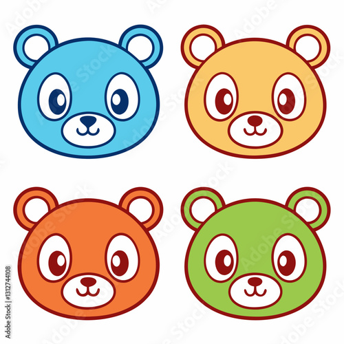 a collection of four adorable cartoon bear mascot faces in vibrant colors. They have big eyes and sweet expressions vector illustration