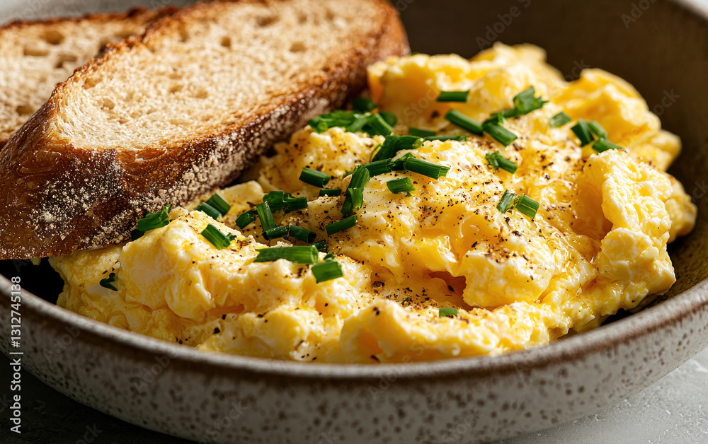 Fluffy Scrambled Eggs with Chives and Toasted Bread Fluffy Scrambled Eggs with Chives and Toasted Bread