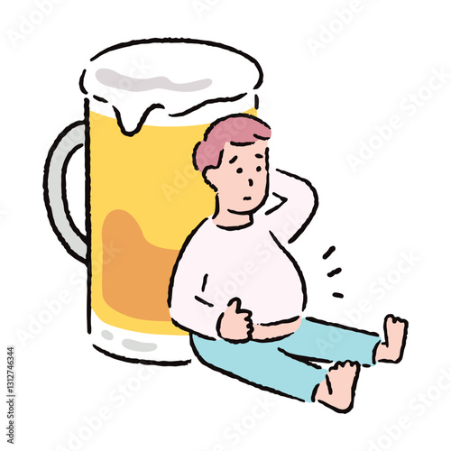 ビール腹を気にする男性