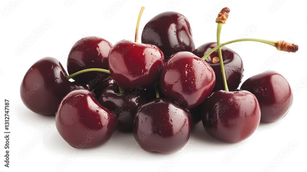 Juicy Red Cherries Pile, Fresh Fruit Closeup Juicy Red Cherries Pile, Fresh Fruit Closeup