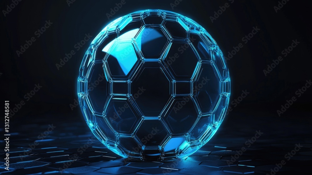 Naklejka premium Futuristic Glowing Soccer Ball, Abstract Digital Art
