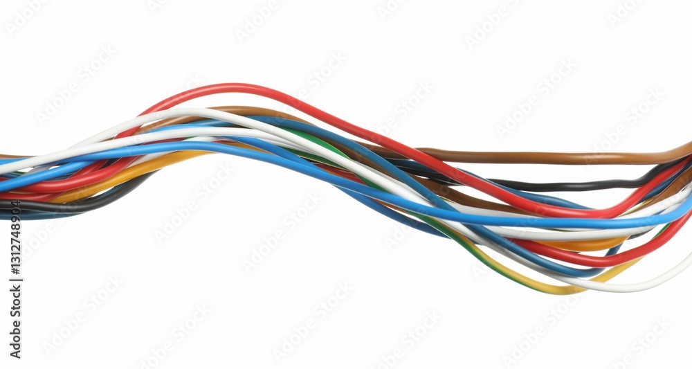 Many colorful electrical wires on white background Many colorful electrical wires on white background