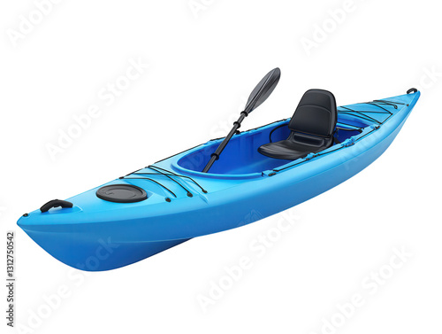 a vibrant blue kayak designed for recreational use. featuring a comfortable seat and a paddle it is ideal for outdoor activities on lakes or rivers. promoting adventure and exploration in nature
