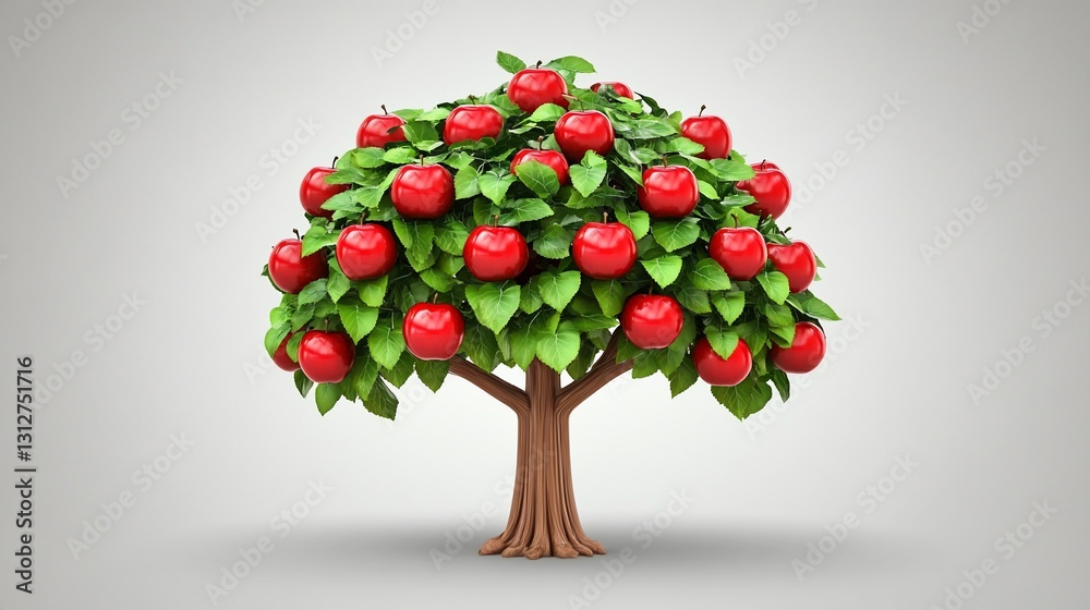 Fototapeta premium Abundant red apples on tree, studio, growth