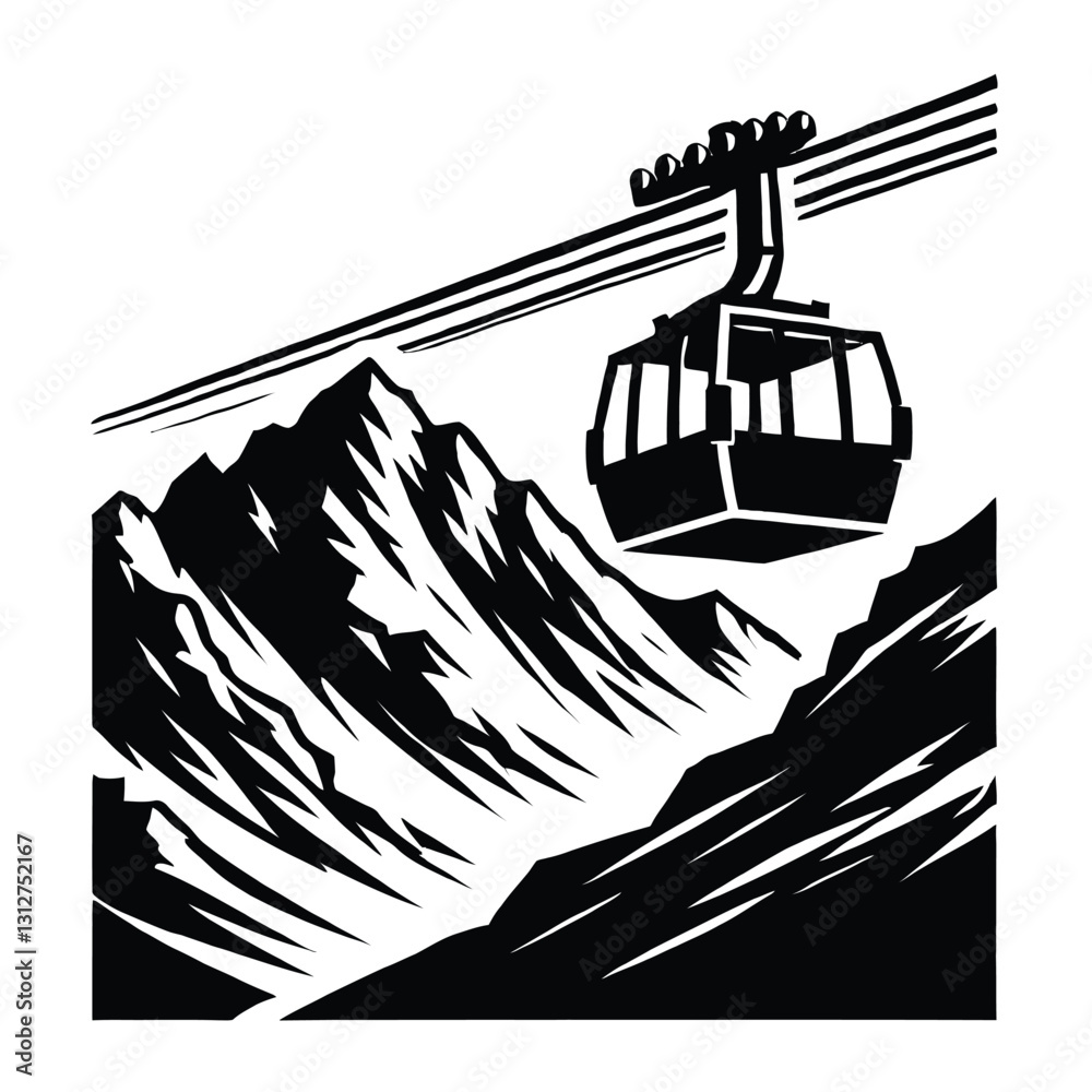 Naklejka premium Mountain Cable Car Ascending