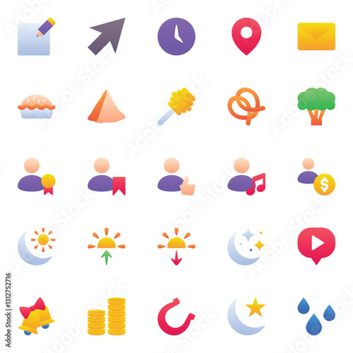 Material icons set for Gradient color.